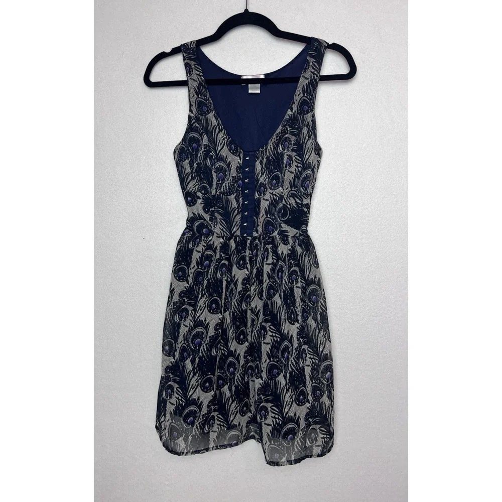 Band of Gypsies Dress Sleeveless Size XS Peacock Feather Pattern Elastic Waist